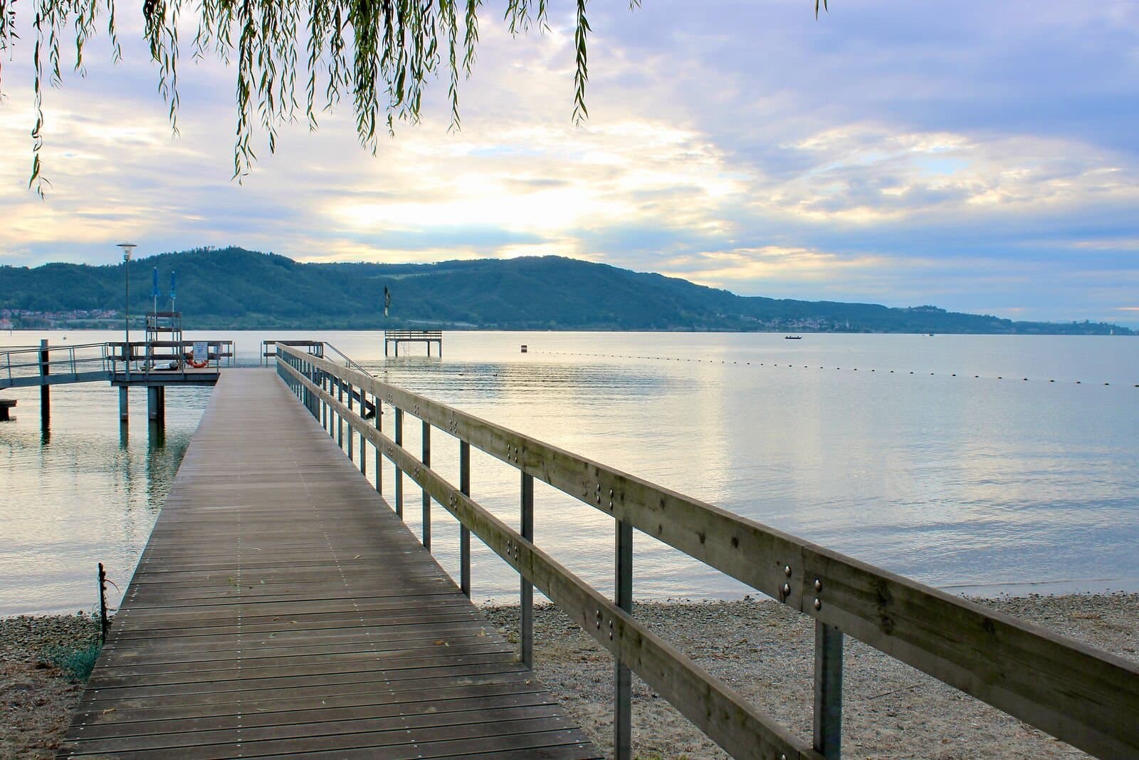 The swimming pier at Bodman Beach in the morning