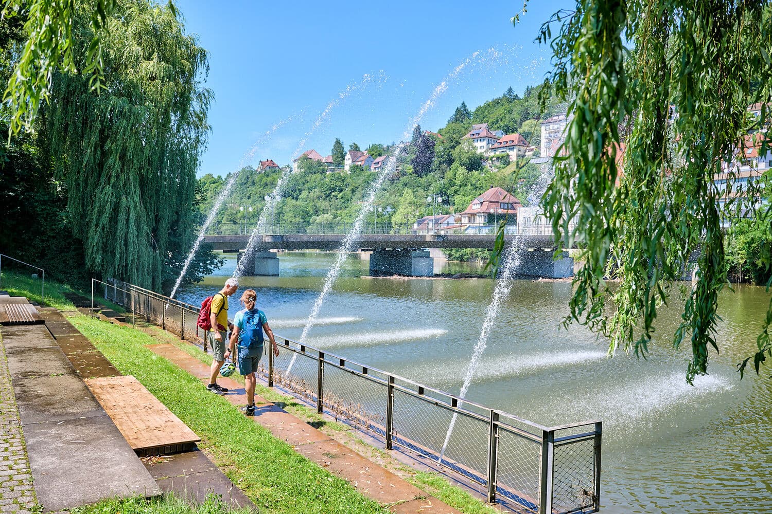 Wasserfontänen am Kocher in Künzelsau