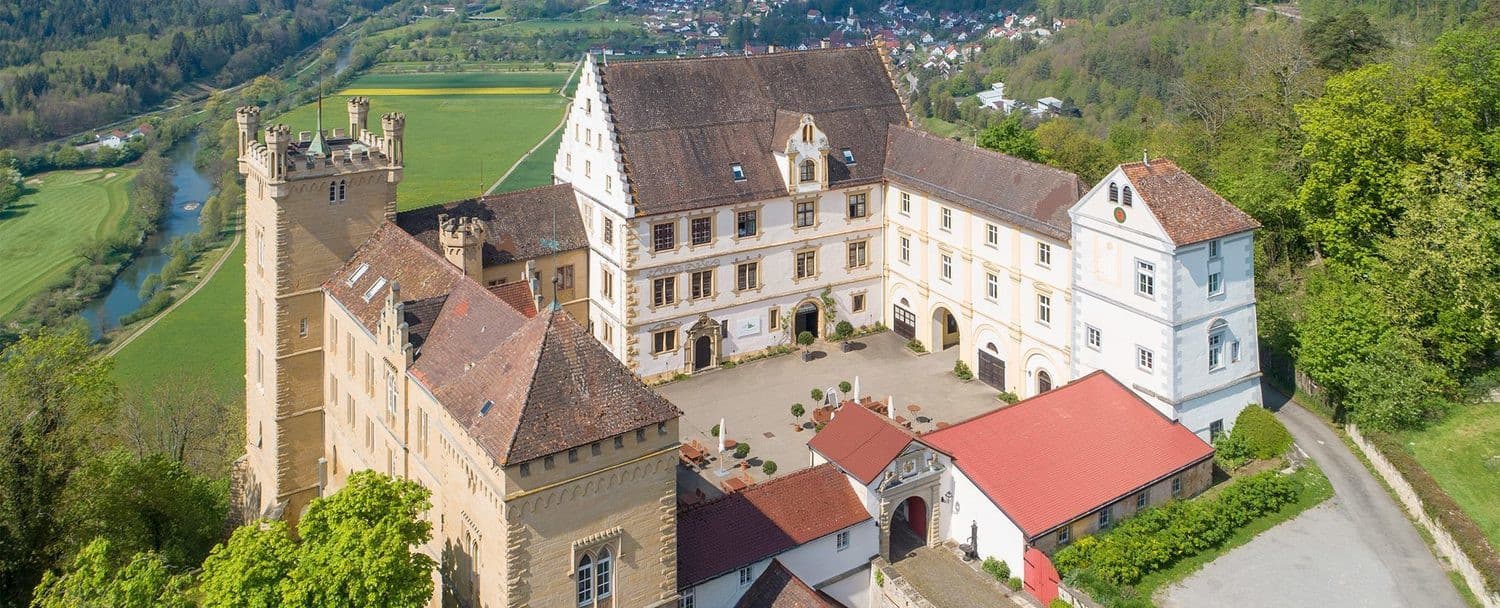 View from above of Weitenburg Castle in the Swabian Alb